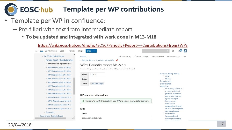 Template per WP contributions • Template per WP in confluence: – Pre-filled with text