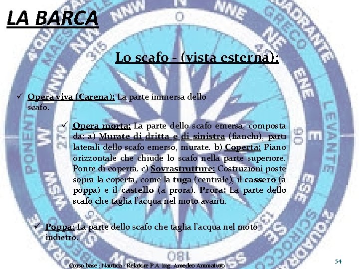 LA BARCA Lo scafo - (vista esterna): ü Opera viva (Carena): La parte immersa