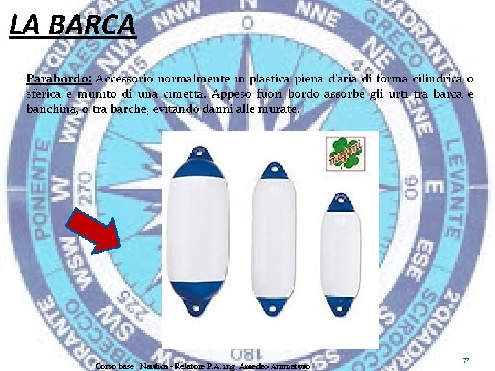 LA BARCA Parabordo: Accessorio normalmente in plastica piena d’aria di forma cilindrica o sferica