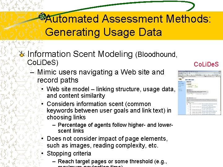 Automated Assessment Methods: Generating Usage Data Information Scent Modeling (Bloodhound, Co. Li. De. S)