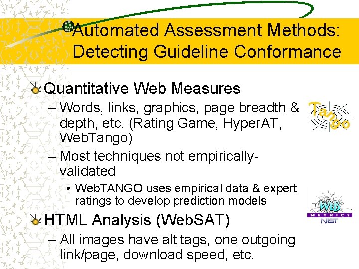 Automated Assessment Methods: Detecting Guideline Conformance Quantitative Web Measures – Words, links, graphics, page
