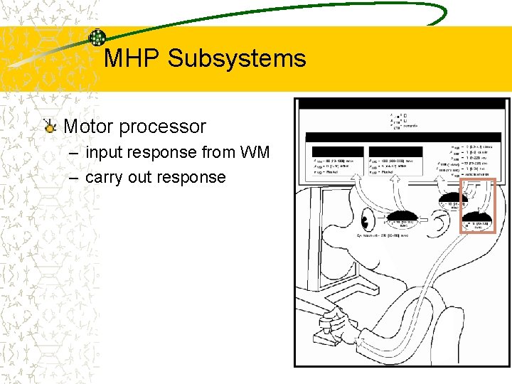 MHP Subsystems Motor processor – input response from WM – carry out response 