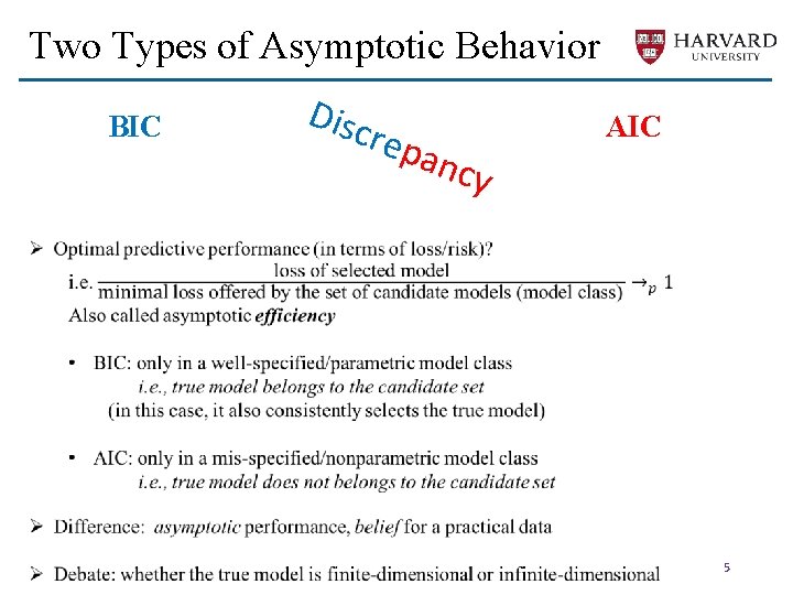 Two Types of Asymptotic Behavior BIC Disc r epa ncy AIC 5 