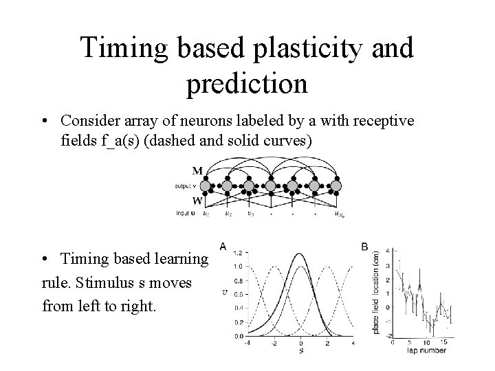 Timing based plasticity and prediction • Consider array of neurons labeled by a with