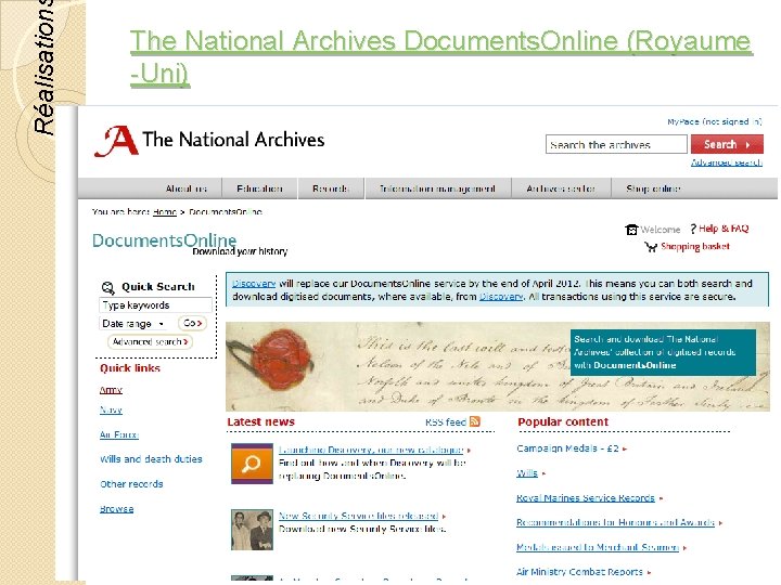 Réalisation The National Archives Documents. Online (Royaume -Uni) © Lyne Da Sylva, 2012 39