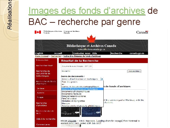 Réalisation Images des fonds d’archives de BAC – recherche par genre © Lyne Da