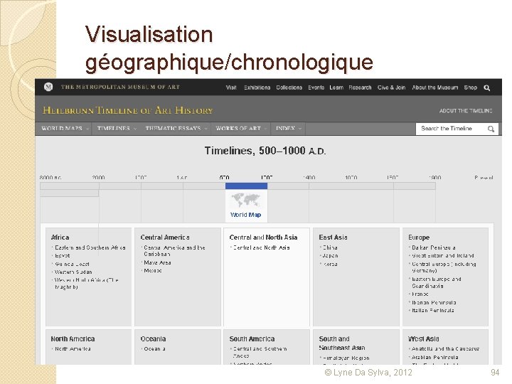 Visualisation géographique/chronologique © Lyne Da Sylva, 2012 94 