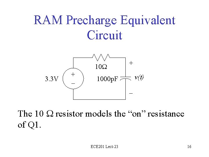 RAM Precharge Equivalent Circuit 10 3. 3 V + – + v(t) 1000 p.