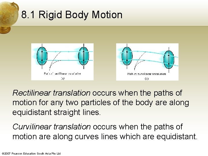 8. 1 Rigid Body Motion Rectilinear translation occurs when the paths of motion for