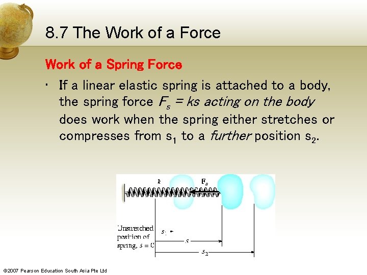 8. 7 The Work of a Force Work of a Spring Force • If