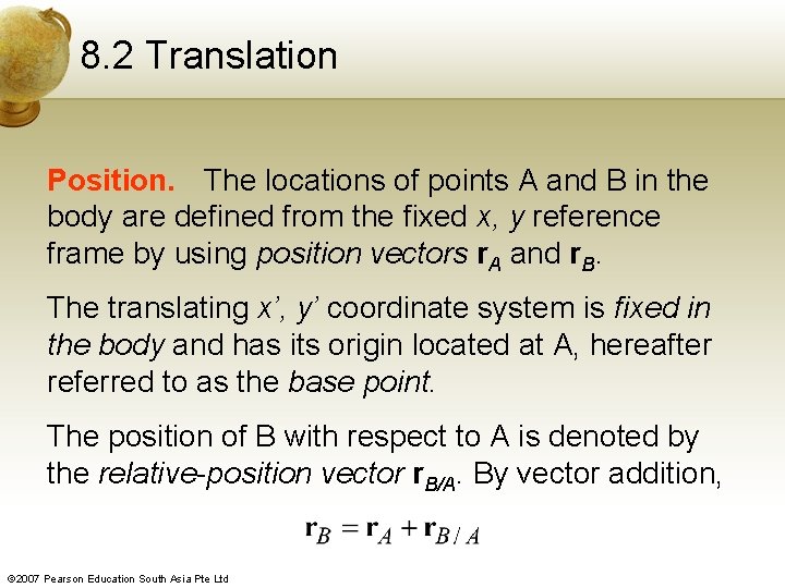 8. 2 Translation Position. The locations of points A and B in the body