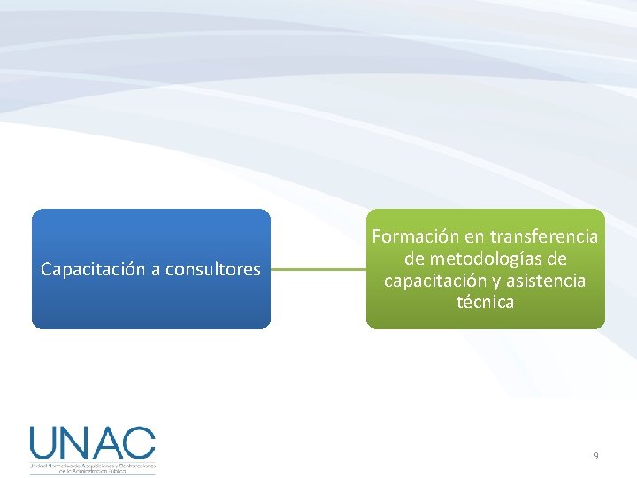 Capacitación a consultores Formación en transferencia de metodologías de capacitación y asistencia técnica 9