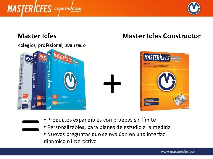 Master Icfes Constructor colegios, profesional, avanzado = + • Productos expandibles con pruebas sin