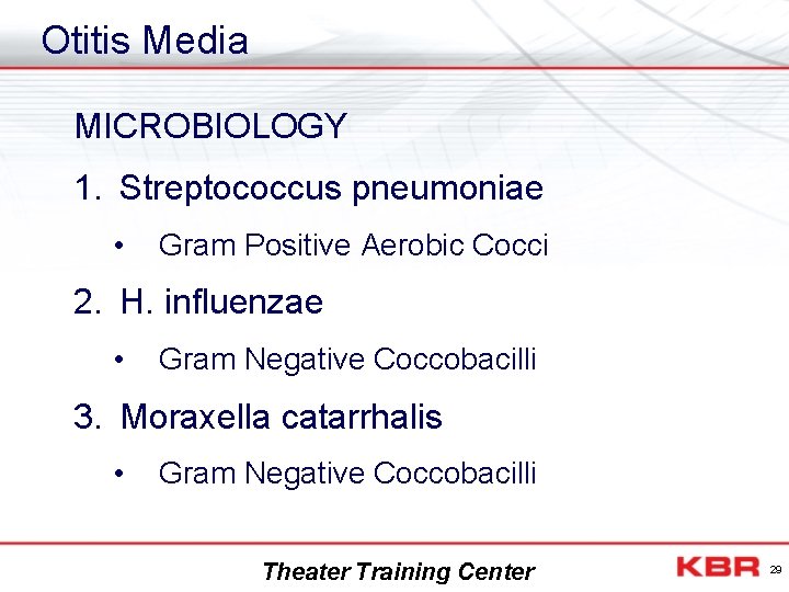 Otitis Media MICROBIOLOGY 1. Streptococcus pneumoniae • Gram Positive Aerobic Cocci 2. H. influenzae