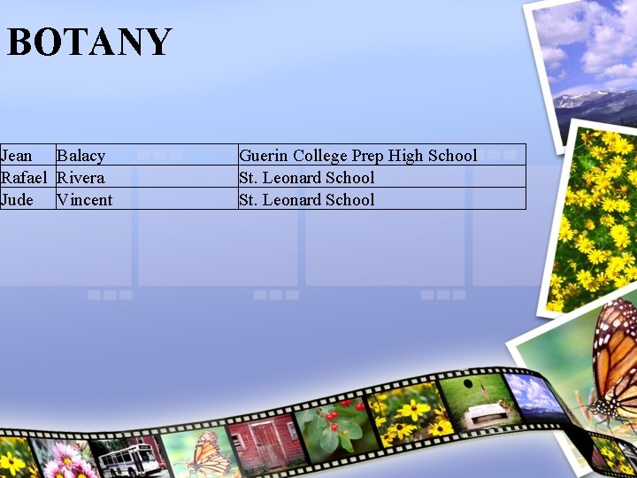 BOTANY Jean Balacy Rafael Rivera Jude Vincent Guerin College Prep High School St. Leonard