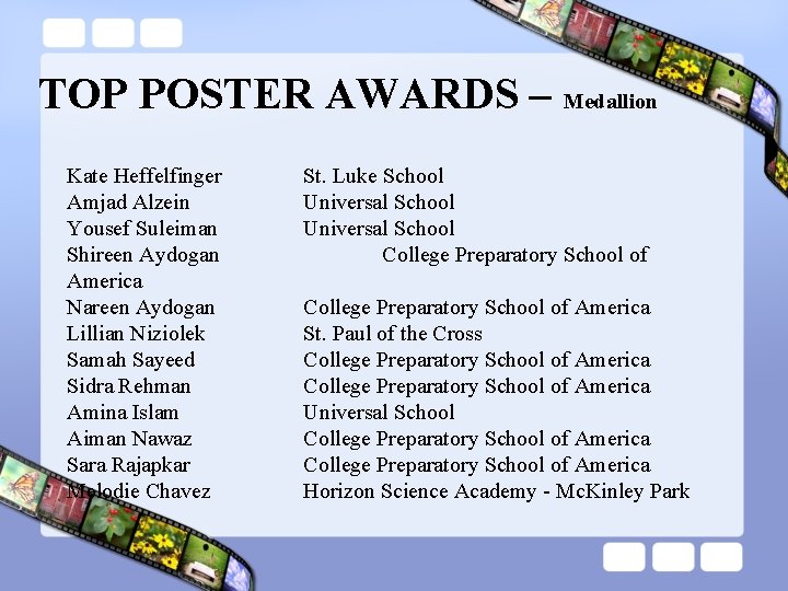 TOP POSTER AWARDS – Medallion Kate Heffelfinger Amjad Alzein Yousef Suleiman Shireen Aydogan America
