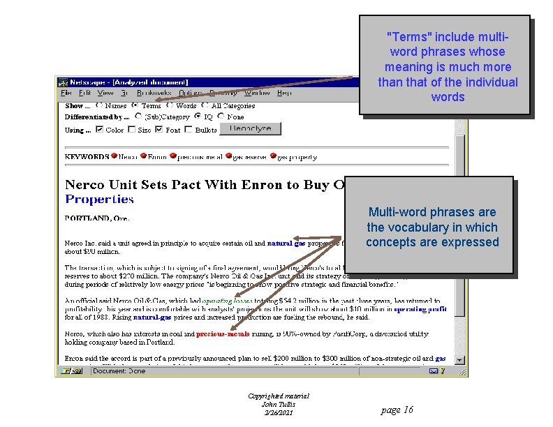 "Terms" include multiword phrases whose meaning is much more than that of the individual