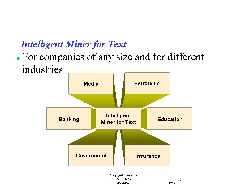 Intelligent Miner for Text l For companies of any size and for different industries