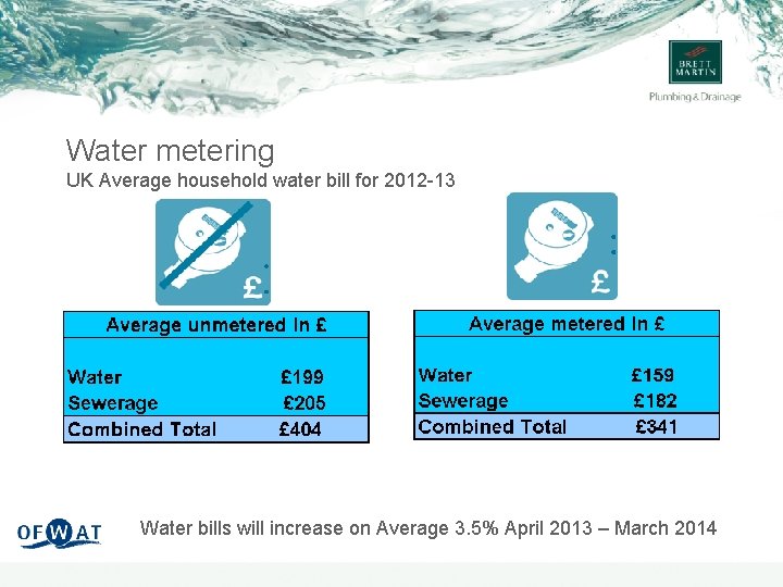 Water metering UK Average household water bill for 2012 -13 Water bills will increase