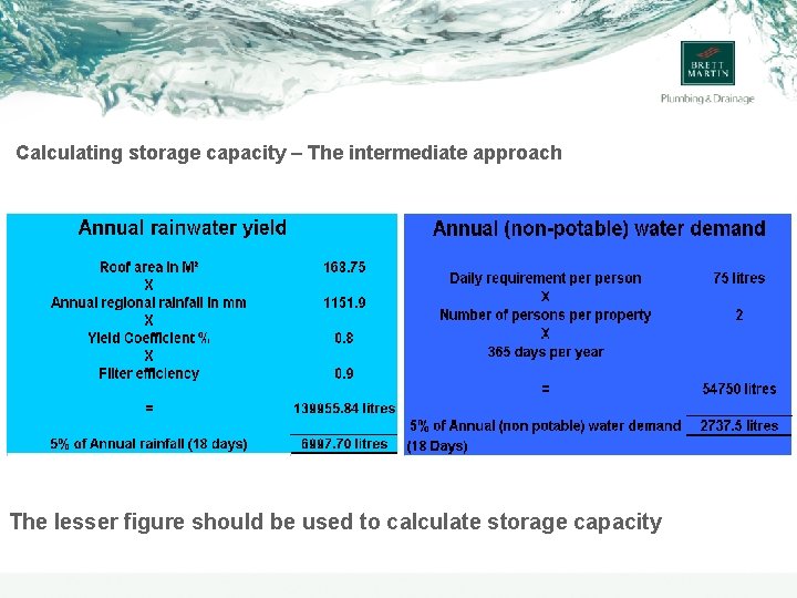 Calculating storage capacity – The intermediate approach The lesser figure should be used to