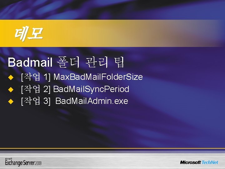 데모 Badmail 폴더 관리 팁 u u u [작업 1] Max. Bad. Mail. Folder.