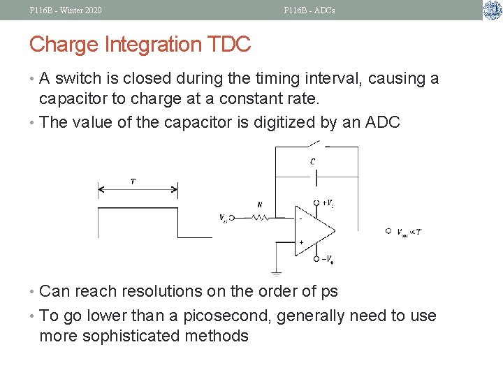 P 116 B - Winter 2020 P 116 B - ADCs Charge Integration TDC