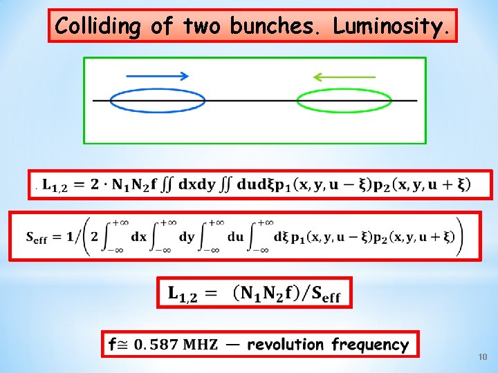 Colliding of two bunches. Luminosity. 10 