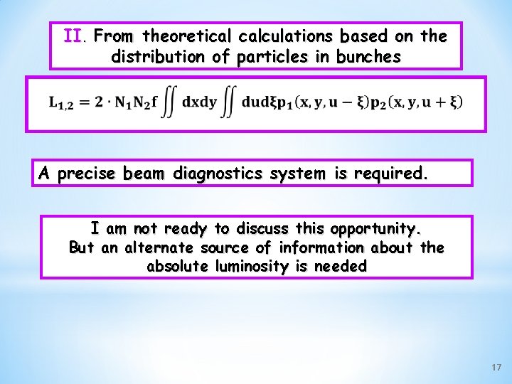 II. From theoretical calculations based on the distribution of particles in bunches A precise