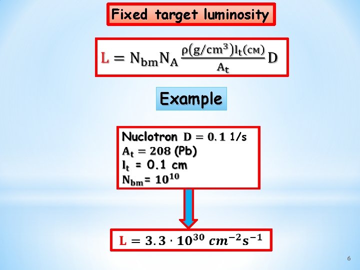 Fixed target luminosity Example 6 