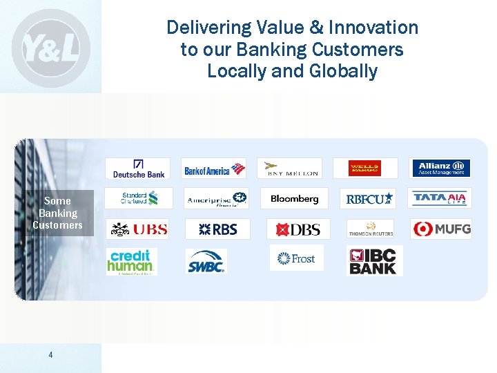 Delivering Value & Innovation to our Banking Customers Locally and Globally Some Banking Customers