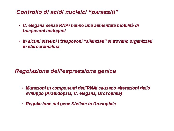 Controllo di acidi nucleici “parassiti” • C. elegans senza RNAi hanno una aumentata mobilità