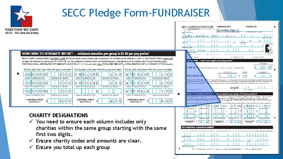 SECC Pledge Form-FUNDRAISER CHARITY DESIGNATIONS ü You need to ensure each column includes only