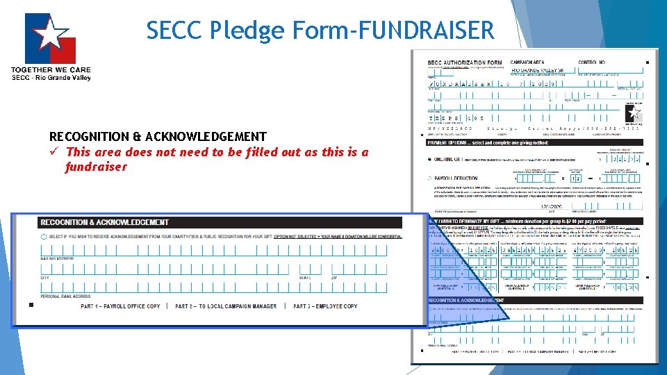 SECC Pledge Form-FUNDRAISER RECOGNITION & ACKNOWLEDGEMENT ü This area does not need to be