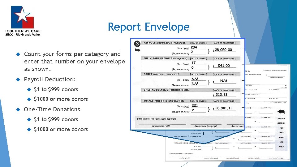 Report Envelope Count your forms per category and enter that number on your envelope