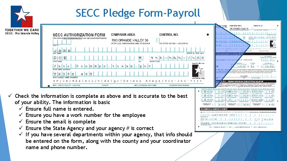 SECC Pledge Form-Payroll ü Check the information is complete as above and is accurate