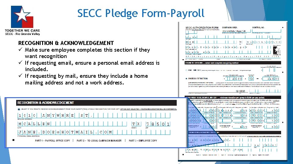 SECC Pledge Form-Payroll RECOGNITION & ACKNOWLEDGEMENT ü Make sure employee completes this section if