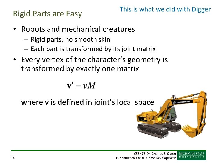 Rigid Parts are Easy This is what we did with Digger • Robots and