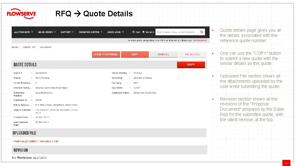 RFQ Quote Details • Quote details page gives you all the details associated with