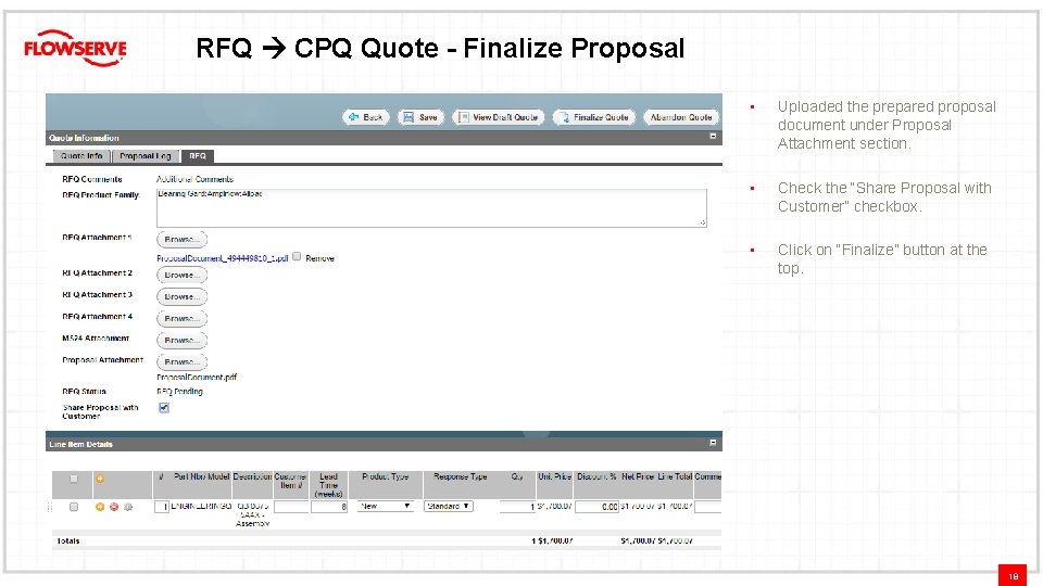 RFQ CPQ Quote - Finalize Proposal • Uploaded the prepared proposal document under Proposal