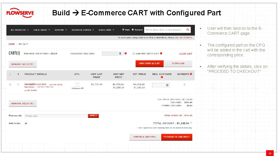 Build E-Commerce CART with Configured Part • User will then land on to the