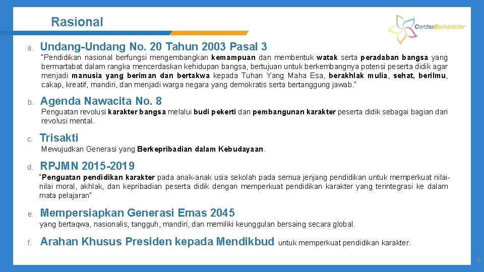 Rasional a. Undang-Undang No. 20 Tahun 2003 Pasal 3 “Pendidikan nasional berfungsi mengembangkan kemampuan