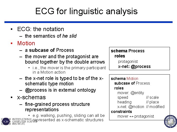 ECG for linguistic analysis • ECG: the notation – the semantics of he slid