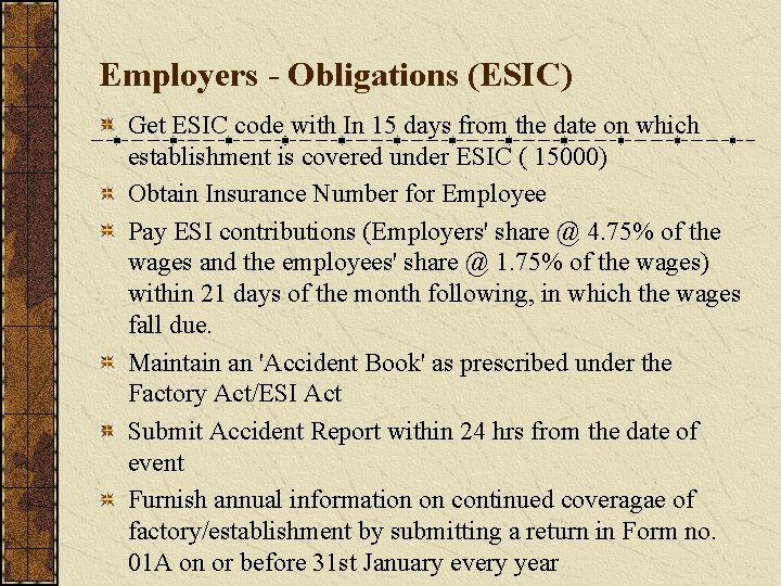 Employers - Obligations (ESIC) Get ESIC code with In 15 days from the date