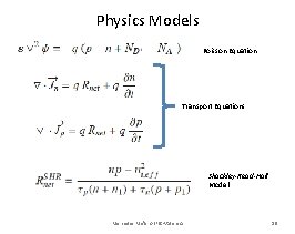 Physics Models Poisson Equation Transport Equations Shockley-Read-Hall Model Mercedes Miñano IFIC-Valencia 15 
