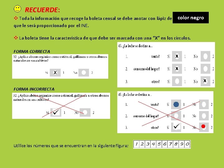 RECUERDE: v Toda la información que recoge la boleta censal se debe anotar con