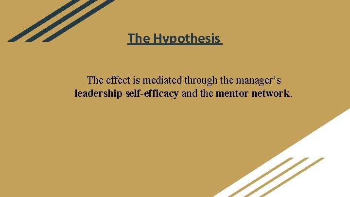 The Hypothesis The effect is mediated through the manager’s leadership self-efficacy and the mentor