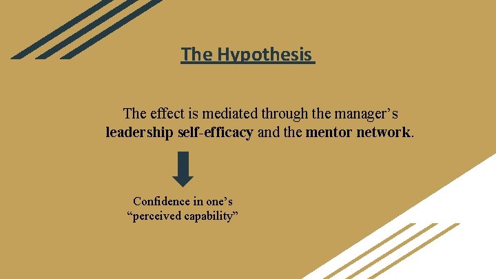 The Hypothesis The effect is mediated through the manager’s leadership self-efficacy and the mentor