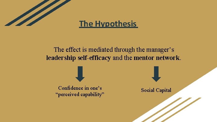 The Hypothesis The effect is mediated through the manager’s leadership self-efficacy and the mentor