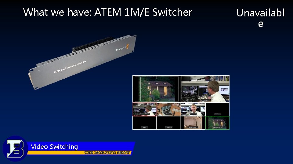 What we have: ATEM 1 M/E Switcher Video Switching Unavailabl e 