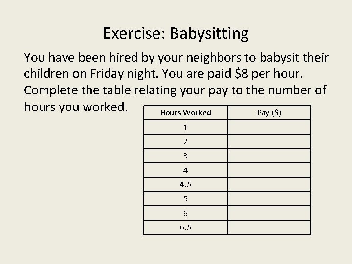 Exercise: Babysitting You have been hired by your neighbors to babysit their children on